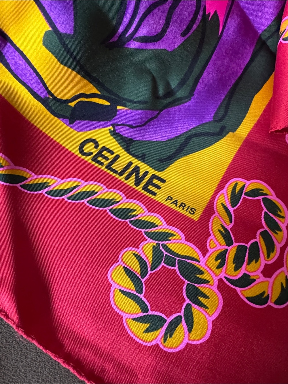 Celine Large Vibrant Pink & Purple Graphic Silk Scarf LETs Have Fun Low price - Picture 3 of 5